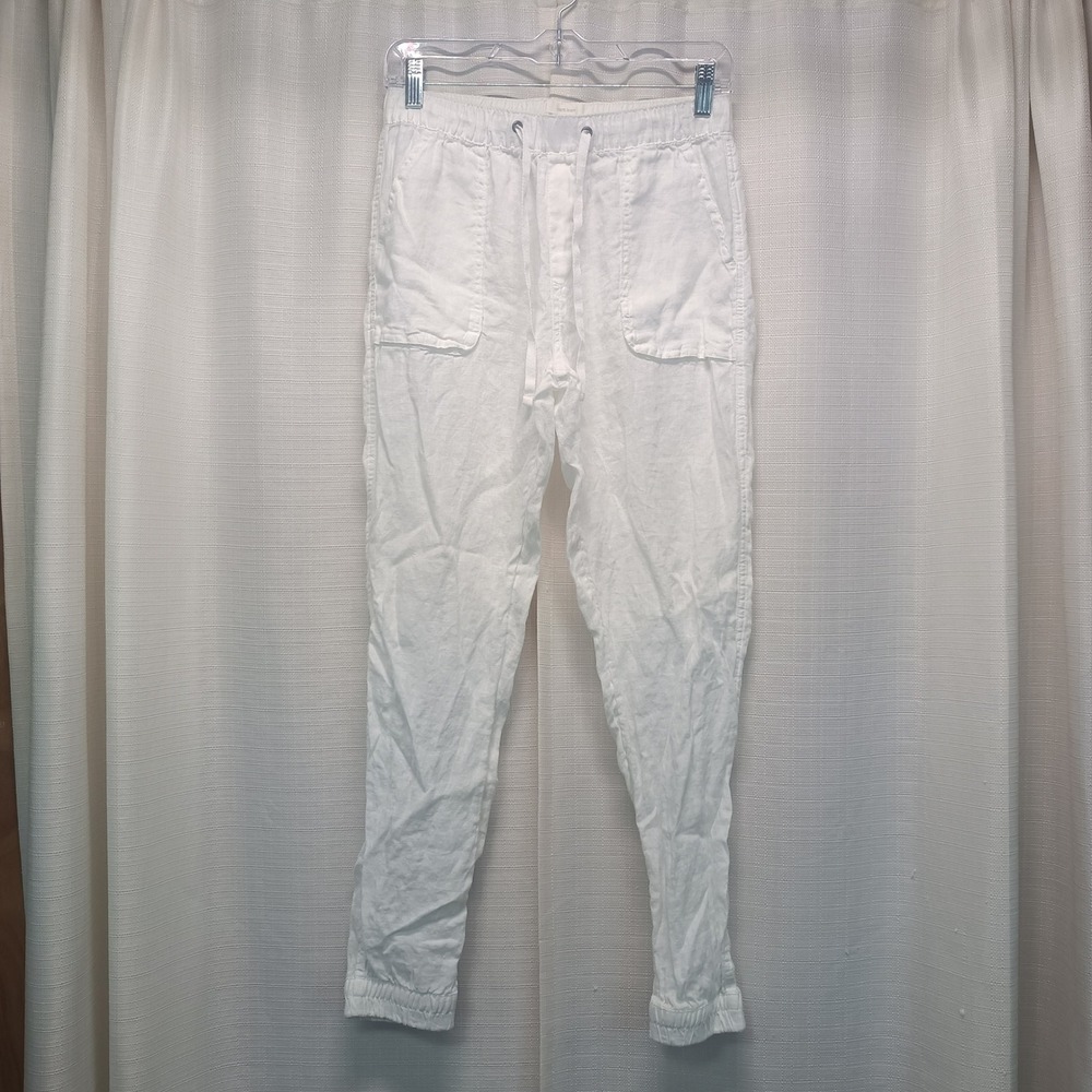 C&C California Womens White 100% Linen Jogger Pants Drawstring Casual Small
